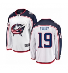 Men's Columbus Blue Jackets #19 Liam Foudy Authentic White Away Fanatics Branded Breakaway NHL Jersey
