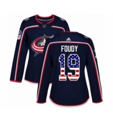 Women's Adidas Columbus Blue Jackets #19 Liam Foudy Authentic Navy Blue USA Flag Fashion NHL Jersey