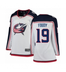 Women's Columbus Blue Jackets #19 Liam Foudy Authentic White Away Fanatics Branded Breakaway NHL Jersey