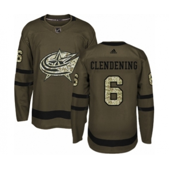 Men's Adidas Columbus Blue Jackets #6 Adam Clendening Authentic Green Salute to Service NHL Jersey Men's Adidas Columbus Blue Jackets #6 Adam Clendening Authentic Green Salute to Service NHL Jersey