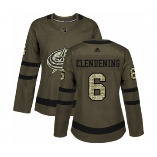 Women's Adidas Columbus Blue Jackets #6 Adam Clendening Authentic Green Salute to Service NHL Jersey Women's Adidas Columbus Blue Jackets #6 Adam Clendening Authentic Green Salute to Service NHL Jersey