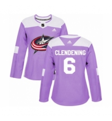 Women's Adidas Columbus Blue Jackets #6 Adam Clendening Authentic Purple Fights Cancer Practice NHL Jersey Women's Adidas Columbus Blue Jackets #6 Adam Clendening Authentic Purple Fights Cancer Practice NHL Jersey