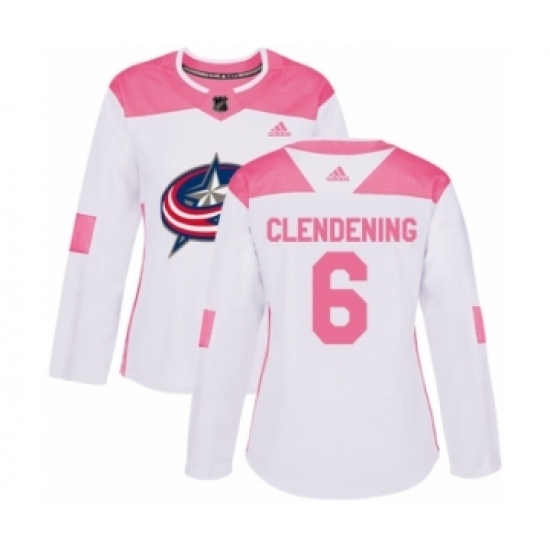 Women's Adidas Columbus Blue Jackets #6 Adam Clendening Authentic White Pink Fashion NHL Jersey Women's Adidas Columbus Blue Jackets #6 Adam Clendening Authentic White Pink Fashion NHL Jersey
