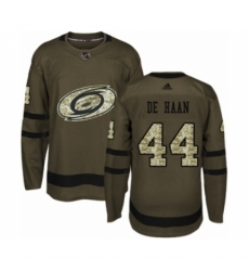 Men's Adidas Carolina Hurricanes #44 Calvin De Haan Authentic Green Salute to Service NHL Jersey