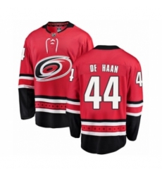 Men's Carolina Hurricanes #44 Calvin De Haan Authentic Red Home Fanatics Branded Breakaway NHL Jersey