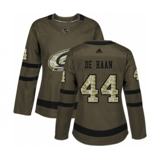 Women's Adidas Carolina Hurricanes #44 Calvin De Haan Authentic Green Salute to Service NHL Jersey Women's Adidas Carolina Hurricanes #44 Calvin De Haan Authentic Green Salute to Service NHL Jersey