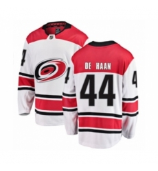 Youth Carolina Hurricanes #44 Calvin De Haan Authentic White Away Fanatics Branded Breakaway NHL Jersey