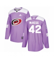 Men's Adidas Carolina Hurricanes #42 Greg McKegg Authentic Purple Fights Cancer Practice NHL Jersey