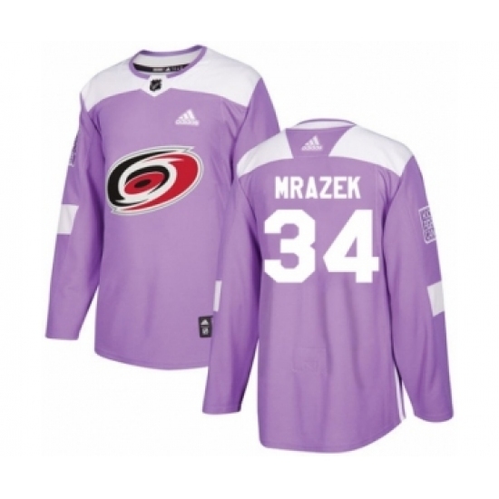 Men's Adidas Carolina Hurricanes #34 Petr Mrazek Authentic Purple Fights Cancer Practice NHL Jersey Men's Adidas Carolina Hurricanes #34 Petr Mrazek Authentic Purple Fights Cancer Practice NHL Jersey