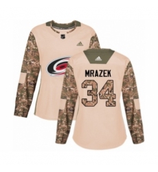 Women's Adidas Carolina Hurricanes #34 Petr Mrazek Authentic Camo Veterans Day Practice NHL Jersey