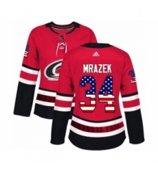 Women's Adidas Carolina Hurricanes #34 Petr Mrazek Authentic Red USA Flag Fashion NHL Jersey