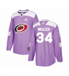 Youth Adidas Carolina Hurricanes #34 Petr Mrazek Authentic Purple Fights Cancer Practice NHL Jersey