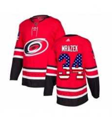 Youth Adidas Carolina Hurricanes #34 Petr Mrazek Authentic Red USA Flag Fashion NHL Jersey