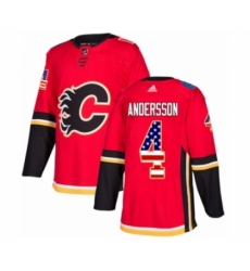 Men's Adidas Calgary Flames #4 Rasmus Andersson Authentic Red USA Flag Fashion NHL Jersey
