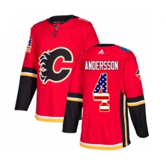 Men's Adidas Calgary Flames #4 Rasmus Andersson Authentic Red USA Flag Fashion NHL Jersey Men's Adidas Calgary Flames #4 Rasmus Andersson Authentic Red USA Flag Fashion NHL Jersey