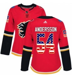Women's Adidas Calgary Flames #54 Rasmus Andersson Authentic Red USA Flag Fashion NHL Jersey