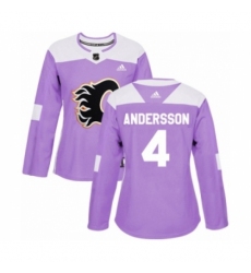 Women's Reebok Calgary Flames #4 Rasmus Andersson Authentic Purple Fights Cancer Practice NHL Jersey