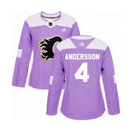 Women's Reebok Calgary Flames #4 Rasmus Andersson Authentic Purple Fights Cancer Practice NHL Jersey Women's Reebok Calgary Flames #4 Rasmus Andersson Authentic Purple Fights Cancer Practice NHL Jersey