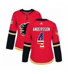 Women's Reebok Calgary Flames #4 Rasmus Andersson Authentic Red USA Flag Fashion NHL Jerseyy