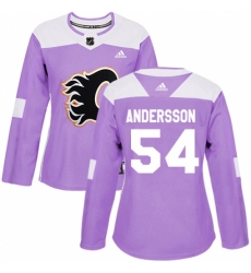 Women's Reebok Calgary Flames #54 Rasmus Andersson Authentic Purple Fights Cancer Practice NHL Jersey
