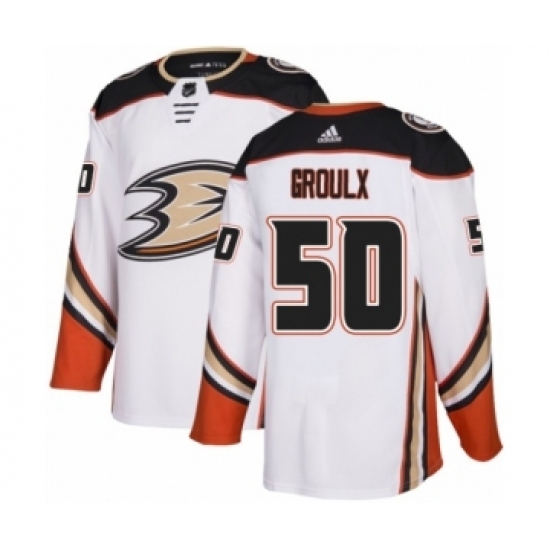Men's Adidas Anaheim Ducks #50 Benoit-Olivier Groulx Authentic White Away NHL Jersey Men's Adidas Anaheim Ducks #50 Benoit-Olivier Groulx Authentic White Away NHL Jersey