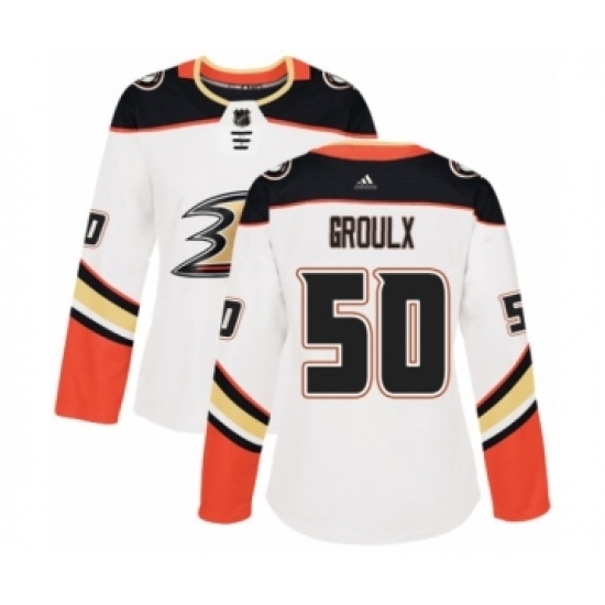 Women's Adidas Anaheim Ducks #50 Benoit-Olivier Groulx Authentic White Away NHL Jersey Women's Adidas Anaheim Ducks #50 Benoit-Olivier Groulx Authentic White Away NHL Jersey
