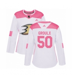 Women's Adidas Anaheim Ducks #50 Benoit-Olivier Groulx Authentic White Pink Fashion NHL Jersey Women's Adidas Anaheim Ducks #50 Benoit-Olivier Groulx Authentic White Pink Fashion NHL Jersey