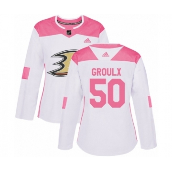 Women's Adidas Anaheim Ducks #50 Benoit-Olivier Groulx Authentic White Pink Fashion NHL Jersey Women's Adidas Anaheim Ducks #50 Benoit-Olivier Groulx Authentic White Pink Fashion NHL Jersey