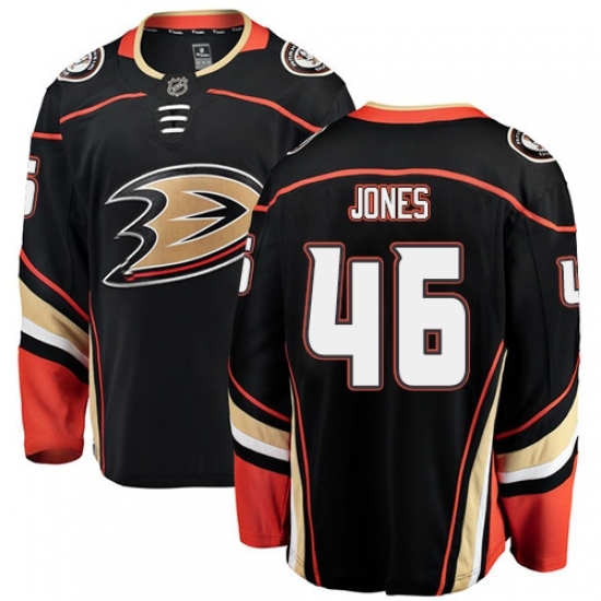 Men's Anaheim Ducks #46 Max Jones Fanatics Branded Black Home Breakaway NHL Jersey Men's Anaheim Ducks #46 Max Jones Fanatics Branded Black Home Breakaway NHL Jersey