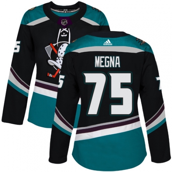 Women's Adidas Anaheim Ducks #75 Jaycob Megna Authentic Black Teal Third NHL Jersey Women's Adidas Anaheim Ducks #75 Jaycob Megna Authentic Black Teal Third NHL Jersey