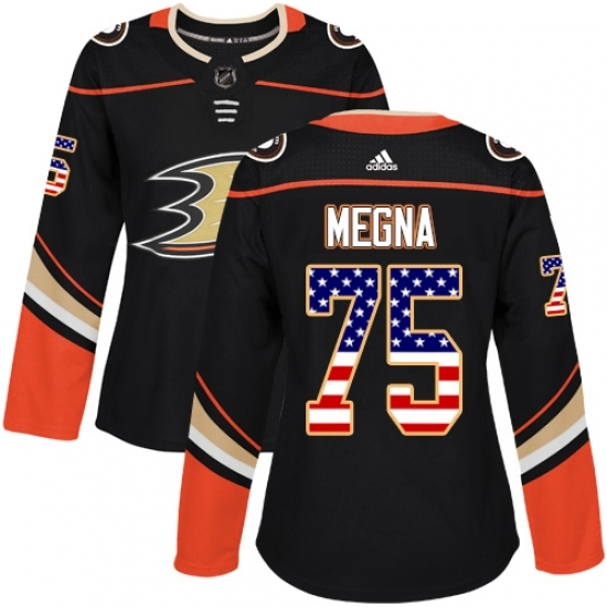 Women's Adidas Anaheim Ducks #75 Jaycob Megna Authentic Black USA Flag Fashion NHL Jersey Women's Adidas Anaheim Ducks #75 Jaycob Megna Authentic Black USA Flag Fashion NHL Jersey
