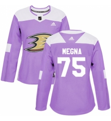Women's Adidas Anaheim Ducks #75 Jaycob Megna Authentic Purple Fights Cancer Practice NHL Jersey