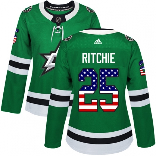 Women's Adidas Dallas Stars #25 Brett Ritchie Authentic Green USA Flag Fashion NHL Jersey Women's Adidas Dallas Stars #25 Brett Ritchie Authentic Green USA Flag Fashion NHL Jersey
