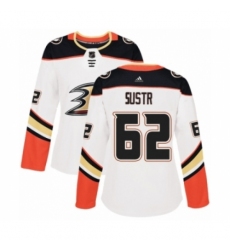 Women's Adidas Anaheim Ducks #62 Andrej Sustr Authentic White Away NHL Jersey