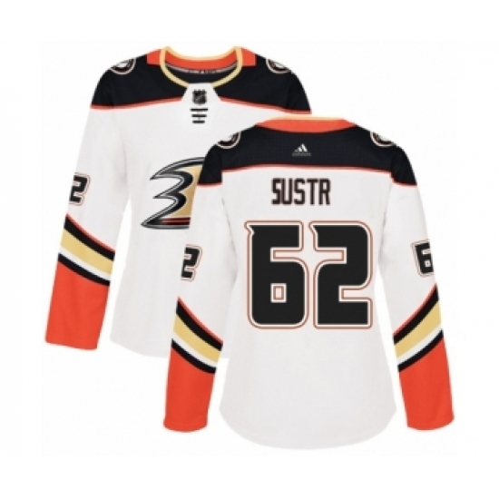 Women's Adidas Anaheim Ducks #62 Andrej Sustr Authentic White Away NHL Jersey Women's Adidas Anaheim Ducks #62 Andrej Sustr Authentic White Away NHL Jersey