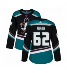 Women's Adidas Anaheim Ducks #62 Andrej Sustr Premier Black Teal Alternate NHL Jersey