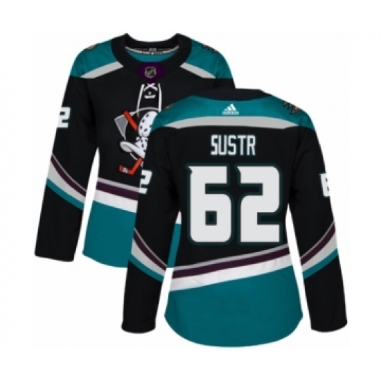 Women's Adidas Anaheim Ducks #62 Andrej Sustr Premier Black Teal Alternate NHL Jersey Women's Adidas Anaheim Ducks #62 Andrej Sustr Premier Black Teal Alternate NHL Jersey