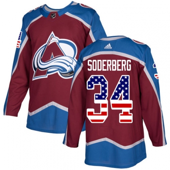 Men's Adidas Colorado Avalanche #34 Carl Soderberg Authentic Burgundy Red USA Flag Fashion NHL Jersey Men's Adidas Colorado Avalanche #34 Carl Soderberg Authentic Burgundy Red USA Flag Fashion NHL Jersey