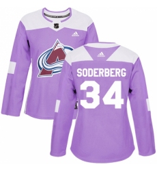Women's Adidas Colorado Avalanche #34 Carl Soderberg Authentic Purple Fights Cancer Practice NHL Jersey