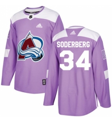 Youth Adidas Colorado Avalanche #34 Carl Soderberg Authentic Purple Fights Cancer Practice NHL Jersey