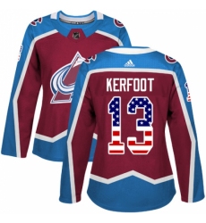 Women's Adidas Colorado Avalanche #13 Alexander Kerfoot Authentic Burgundy Red USA Flag Fashion NHL Jersey Women's Adidas Colorado Avalanche #13 Alexander Kerfoot Authentic Burgundy Red USA Flag Fashion NHL Jersey