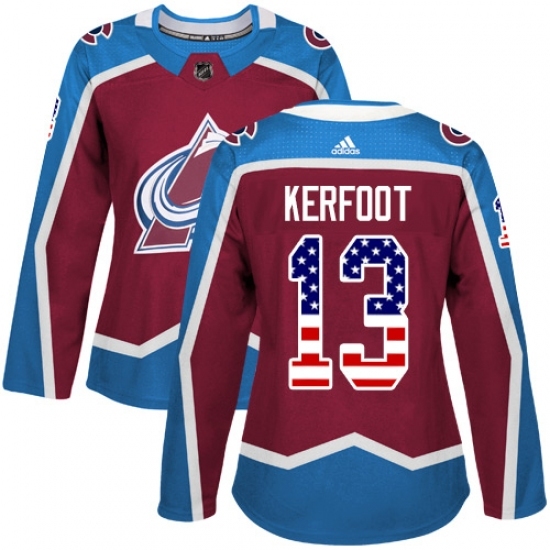 Women's Adidas Colorado Avalanche #13 Alexander Kerfoot Authentic Burgundy Red USA Flag Fashion NHL Jersey Women's Adidas Colorado Avalanche #13 Alexander Kerfoot Authentic Burgundy Red USA Flag Fashion NHL Jersey