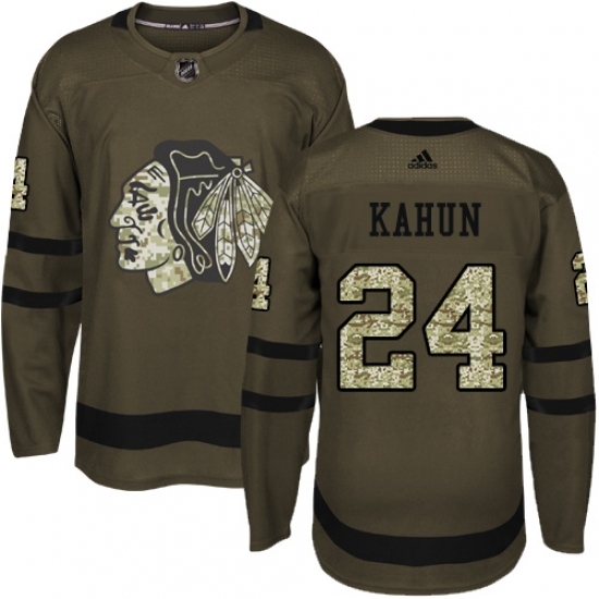 Men's Adidas Chicago Blackhawks #24 Dominik Kahun Green Salute to Service Stitched NHL Jersey Men's Adidas Chicago Blackhawks #24 Dominik Kahun Green Salute to Service Stitched NHL Jersey