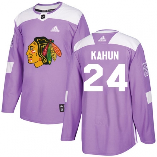 Men's Adidas Chicago Blackhawks #24 Dominik Kahun Purple Authentic Fights Cancer Stitched NHL Jersey Men's Adidas Chicago Blackhawks #24 Dominik Kahun Purple Authentic Fights Cancer Stitched NHL Jersey