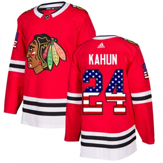Men's Adidas Chicago Blackhawks #24 Dominik Kahun Red Home Authentic USA Flag Stitched NHL Jersey Men's Adidas Chicago Blackhawks #24 Dominik Kahun Red Home Authentic USA Flag Stitched NHL Jersey