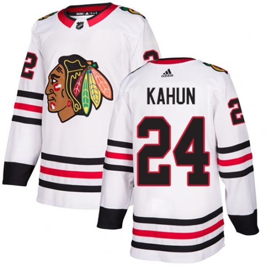 Men's Adidas Chicago Blackhawks #24 Dominik Kahun White Road Authentic Stitched NHL Jersey Men's Adidas Chicago Blackhawks #24 Dominik Kahun White Road Authentic Stitched NHL Jersey