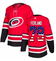 Men's Adidas Carolina Hurricanes #79 Michael Ferland Red Home Authentic USA Flag Stitched NHL Jersey