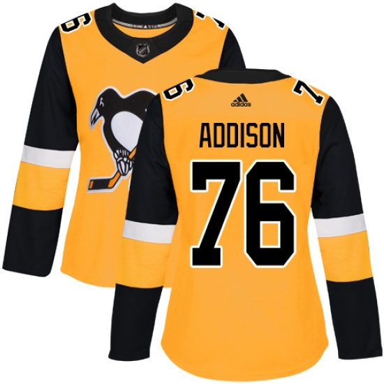 Women's Adidas Pittsburgh Penguins #76 Calen Addison Authentic Gold Alternate NHL Jersey Women's Adidas Pittsburgh Penguins #76 Calen Addison Authentic Gold Alternate NHL Jersey