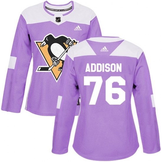Women's Adidas Pittsburgh Penguins #76 Calen Addison Authentic Purple Fights Cancer Practice NHL Jersey Women's Adidas Pittsburgh Penguins #76 Calen Addison Authentic Purple Fights Cancer Practice NHL Jersey