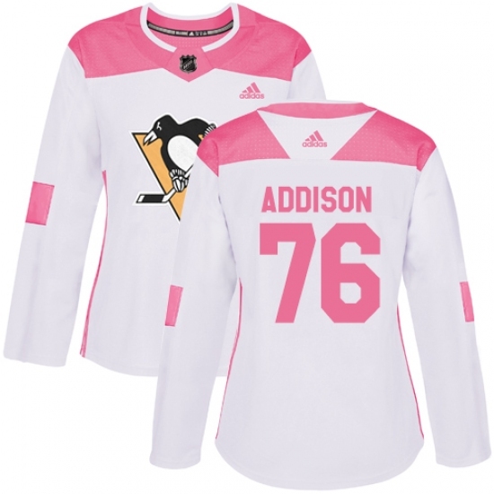 Women's Adidas Pittsburgh Penguins #76 Calen Addison Authentic White Pink Fashion NHL Jersey Women's Adidas Pittsburgh Penguins #76 Calen Addison Authentic White Pink Fashion NHL Jersey